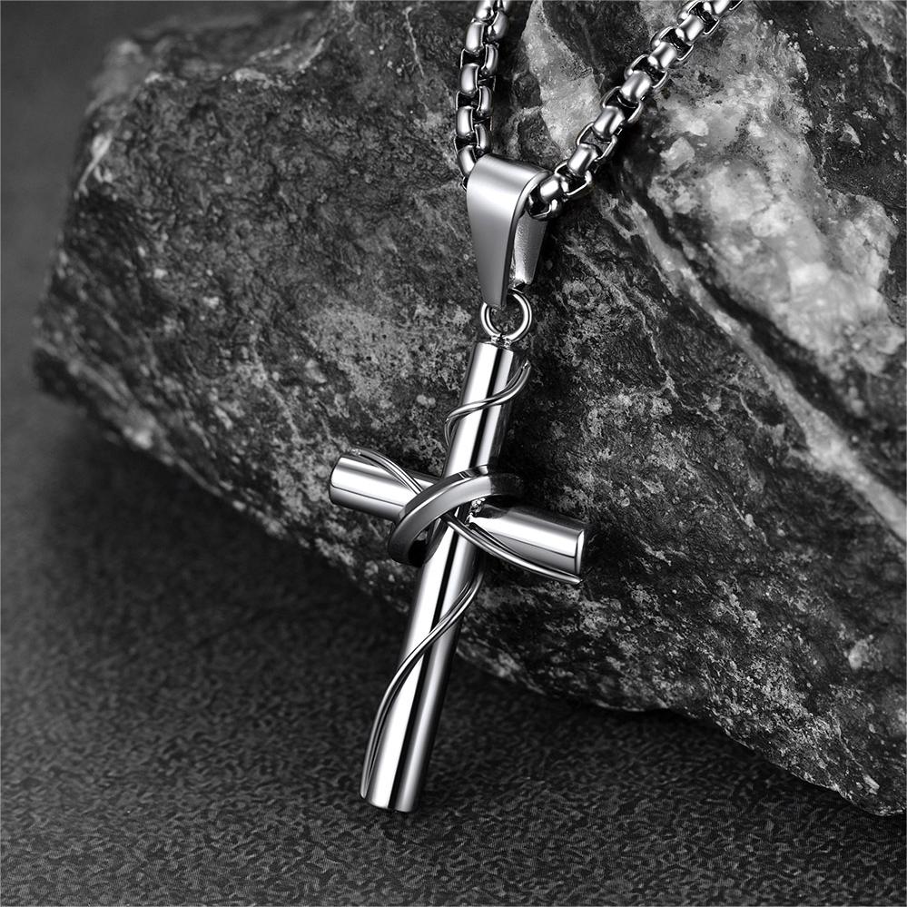 FaithHeart Christian Cross Pendant Necklace With Ring For Men FaithHeart