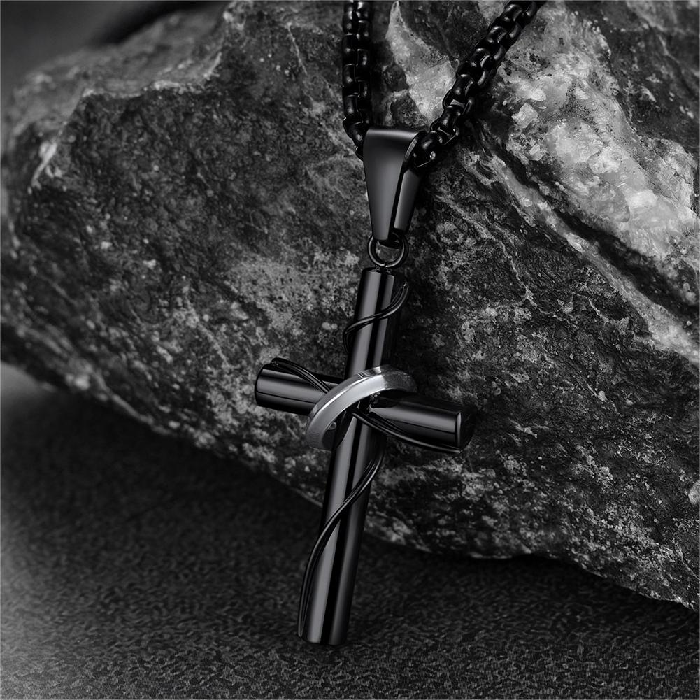 FaithHeart Christian Cross Pendant Necklace With Ring For Men FaithHeart