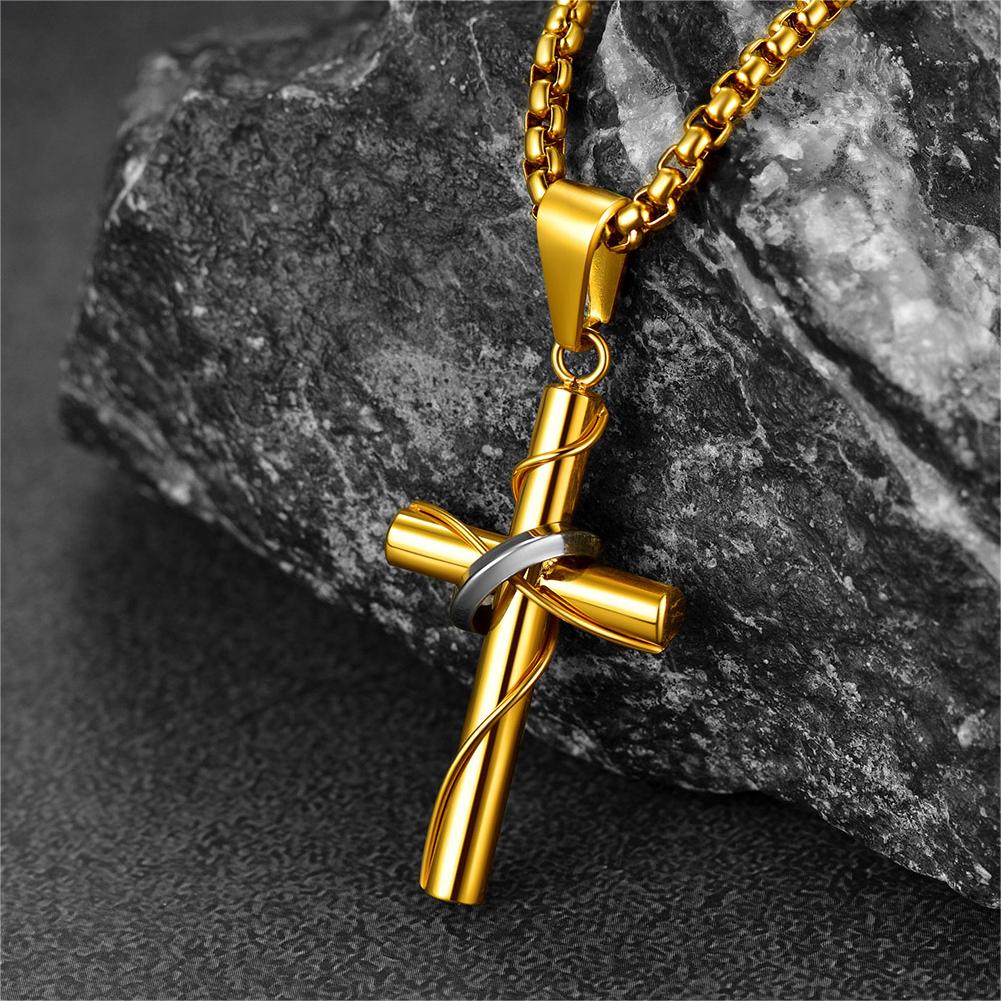 FaithHeart Christian Cross Pendant Necklace With Ring For Men FaithHeart