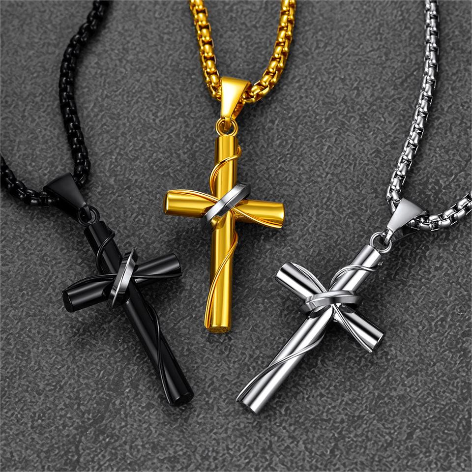 FaithHeart Christian Cross Pendant Necklace With Ring For Men FaithHeart