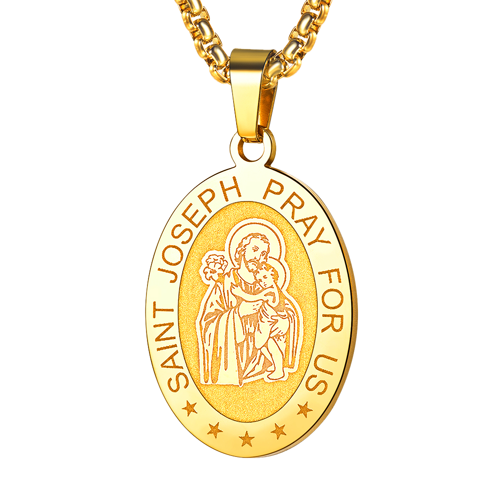 FaithHeart Saint Joseph Engraved Necklace Catholic Saints Medal FaithHeart