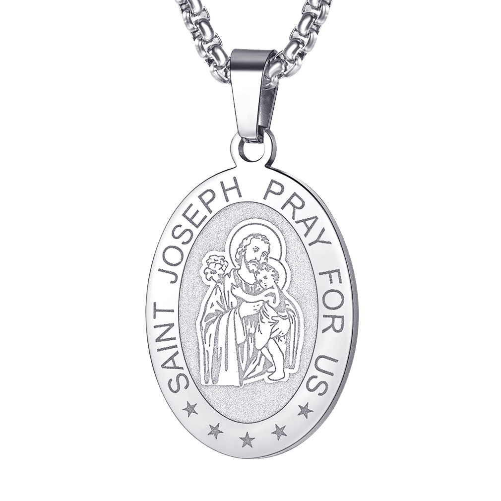 FaithHeart Saint Joseph Engraved Necklace Catholic Saints Medal FaithHeart