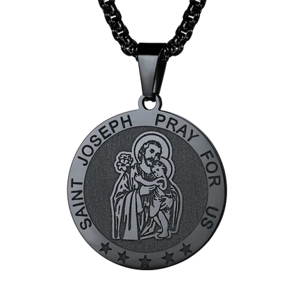 FaithHeart Engraved Round Saint Joseph Pendant Catholic Necklace FaithHeart