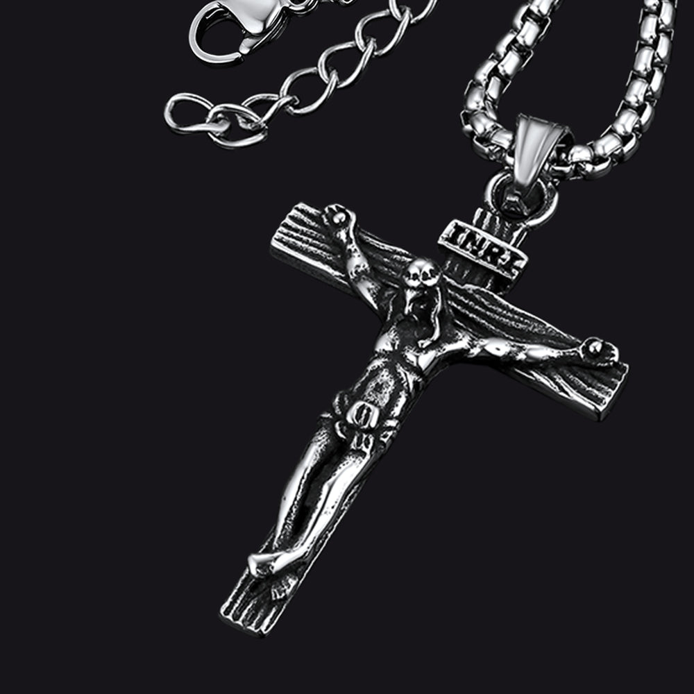 FaithHeart Catholic Cross Crucifix Necklace Jesus Pendant For Men FaithHeart