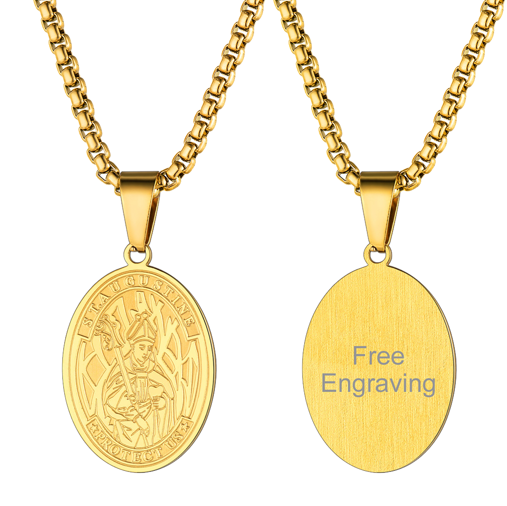 FaithHeart Custom Saint Augustine Necklace Catholic Medal Necklace FaithHeart
