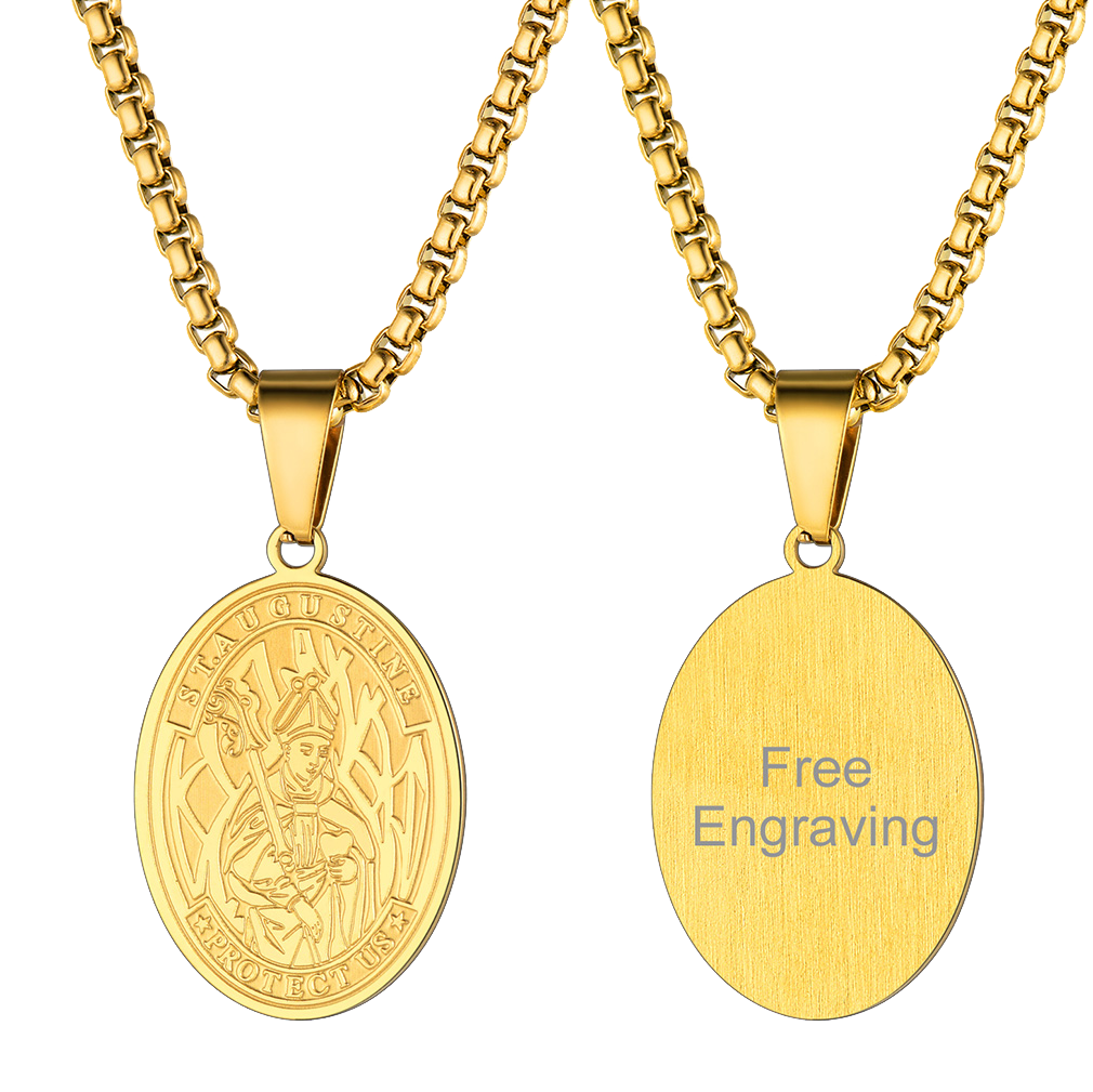 Claddagh Sterling Silver St. Augustine Of Hippo Medal Pendant With CZ Stones (1 Inch) - View #10