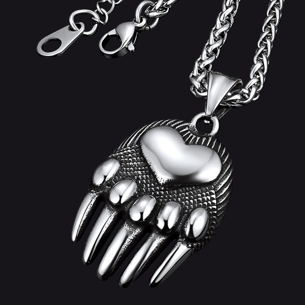FaithHeart Viking Bear Paw Pendant Necklace for Men FaithHeart