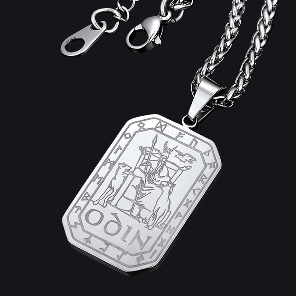 FaithHeart Viking Rune Odin Dog Tag Pendant Necklace for Men FaithHeart