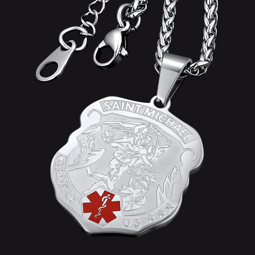 Engraved St. Michael Medical Alert ID Necklace