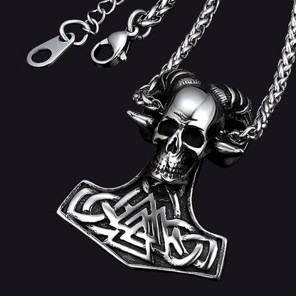 FaithHeart Viking Thor's Hammer Skull Necklace Pendant for Men FaithHeart