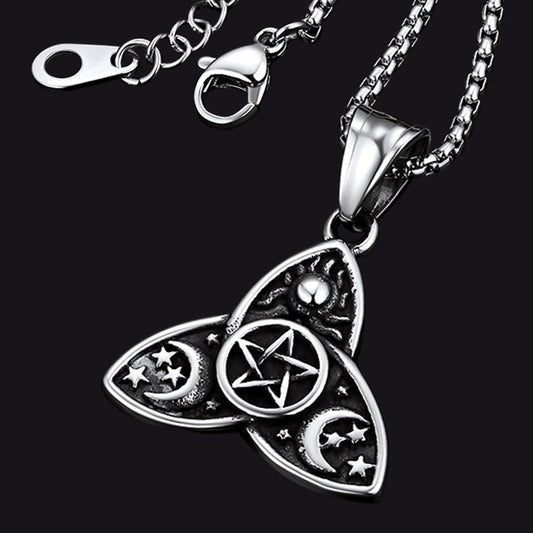 FaithHeart Triple Moon Goddess Pentagram Necklace for Men FaithHeart