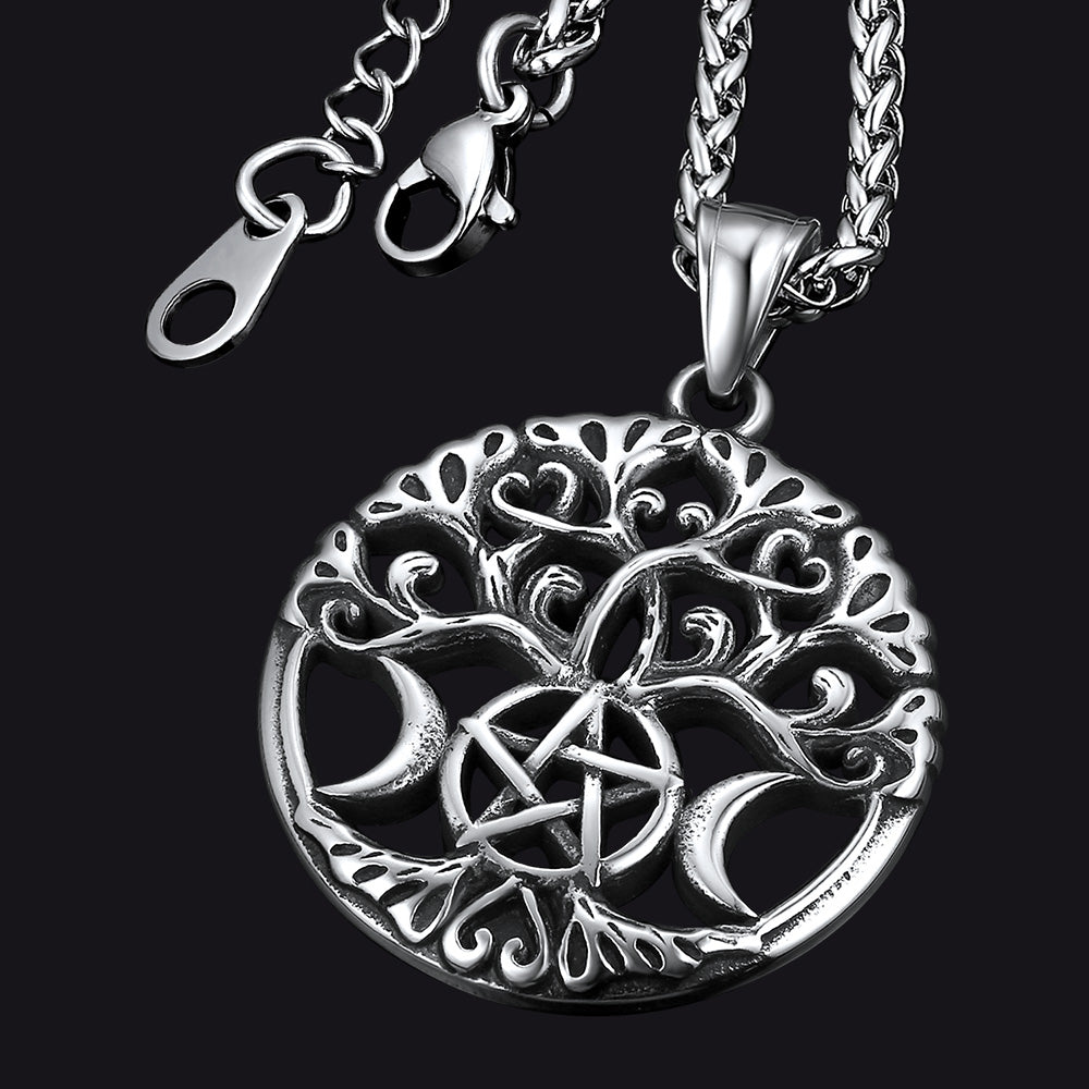 FaithHeart Jewelry Pentacle Moon Tree of Life Necklace for Men
