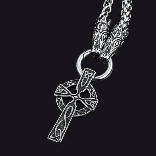 FaithHeart Celtic Knot Cross Necklace With Wolf Rope Chain For Men FaithHeart