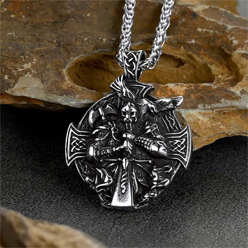 FaithHeart Norse Viking Odin Cross Pendant Necklace for Men FaithHeart
