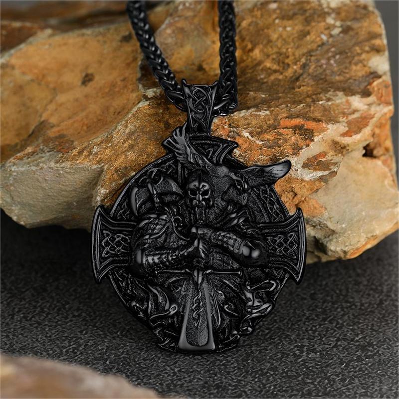 FaithHeart Norse Viking Odin Cross Pendant Necklace for Men FaithHeart