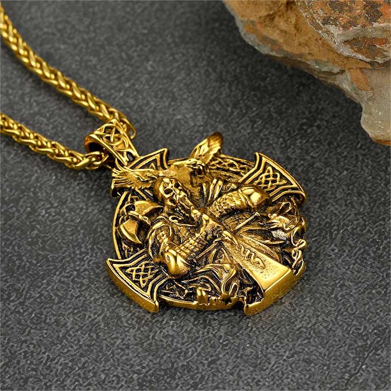 FaithHeart Norse Viking Odin Cross Pendant Necklace for Men FaithHeart