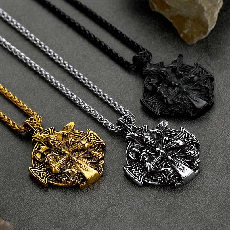 FaithHeart Norse Viking Odin Cross Pendant Necklace for Men FaithHeart