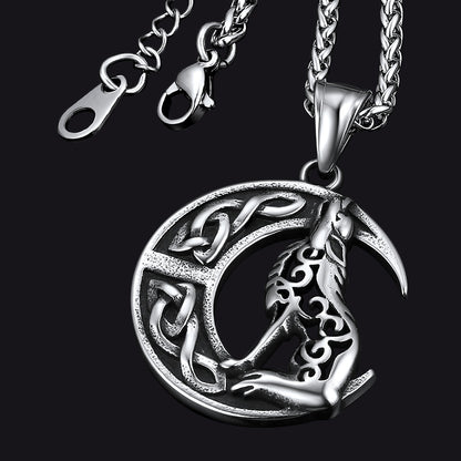 FaithHeart Viking Celtic Moon Wolf Necklace Pendant For Men FaithHeart
