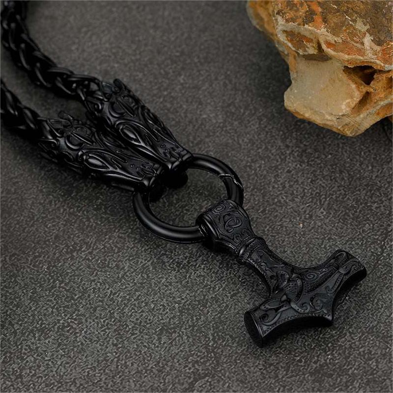 FaithHeart Viking Thor's Hammer Mjolnir Necklace For Men With Wolf Chain FaithHeart
