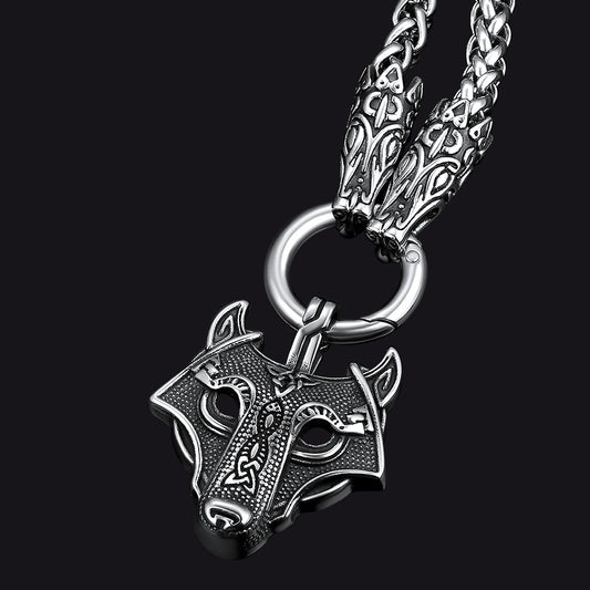 FaithHeart Viking Wolf Pendant Necklace With Wolf Rope Chain For Men FaithHeartimg