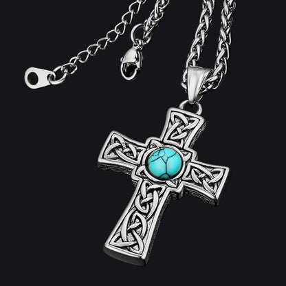 FaithHeart Turquoise Celtic Cross Pendant Necklace For Men FaithHeart