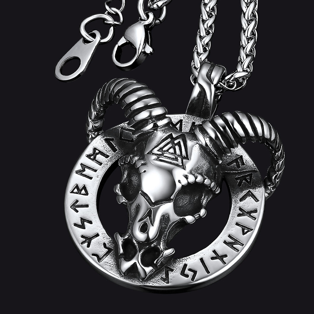 Baphomet Satanic Goat Necklace Viking Runes