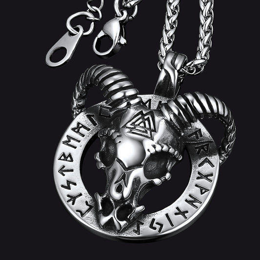 FaithHeart Viking Baphomet Satan Goat Pendant Necklace With Runes for Men FaithHeart