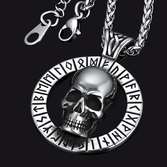 FaithHeart Gothic Skull Necklace For Men With Viking Runes FaithHeartimg