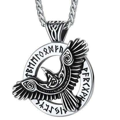 FaithHeart Viking Odin's Raven Necklace For Men With Runes FaithHeart