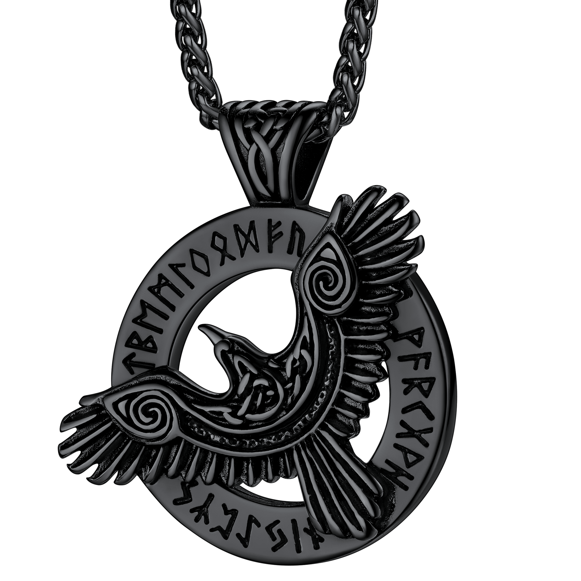 FaithHeart Viking Odin's Raven Necklace For Men With Runes FaithHeart