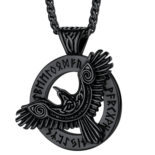 FaithHeart Viking Odin's Raven Necklace For Men With Runes FaithHeartimg