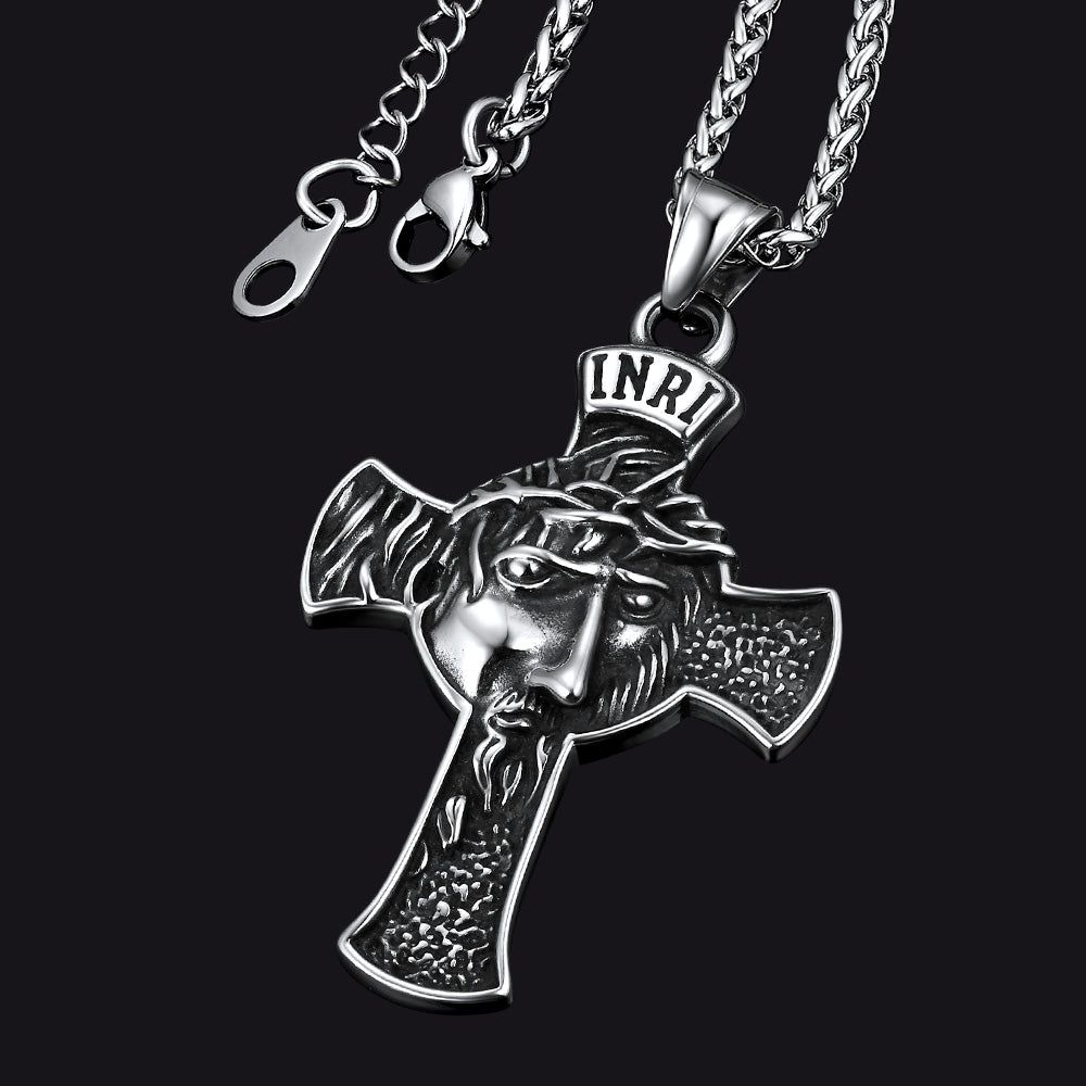 FaithHeart Christian Jesus Christ Face Crucifix Cross Pendant Necklace FaithHeart