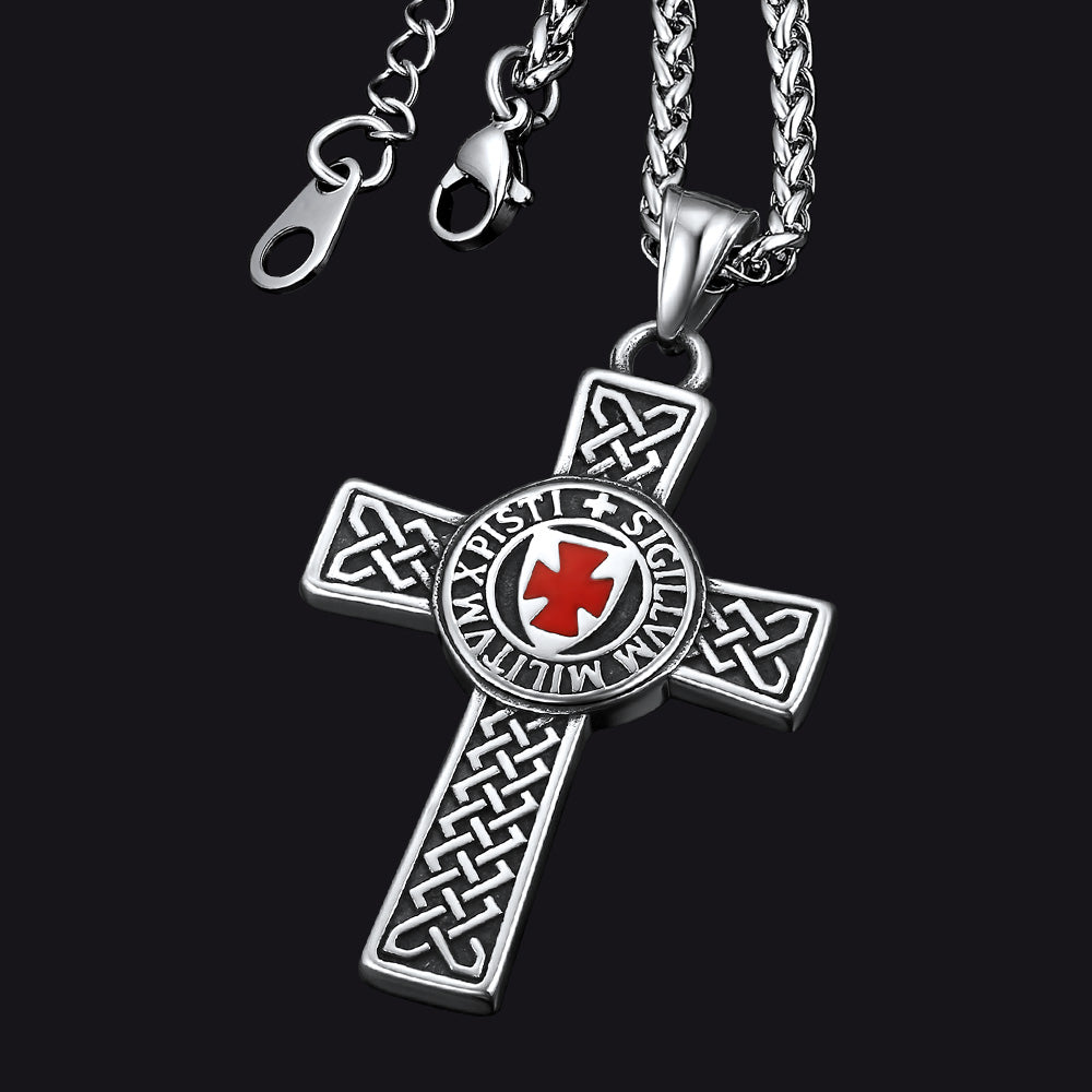 FaithHeart Knights Templar Cross Pendant Necklace For Men FaithHeart