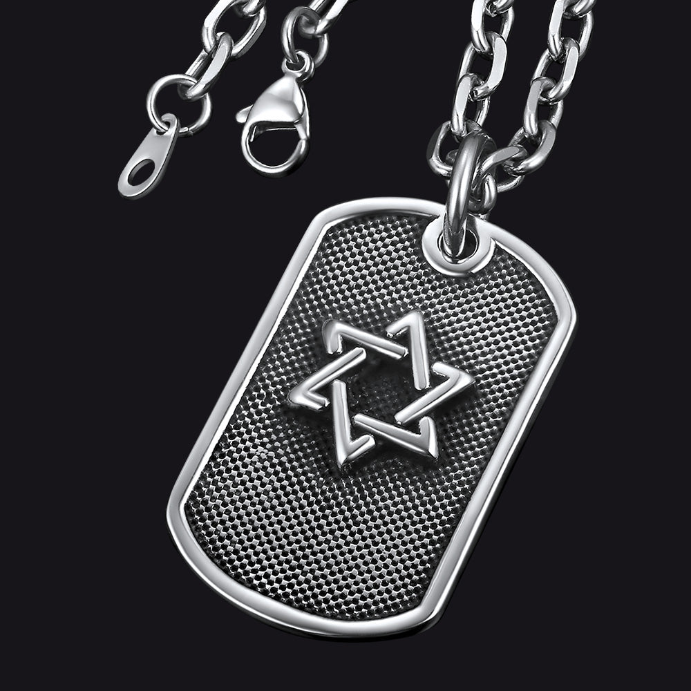 Engraved Jewish Star David Dog Tag Necklace