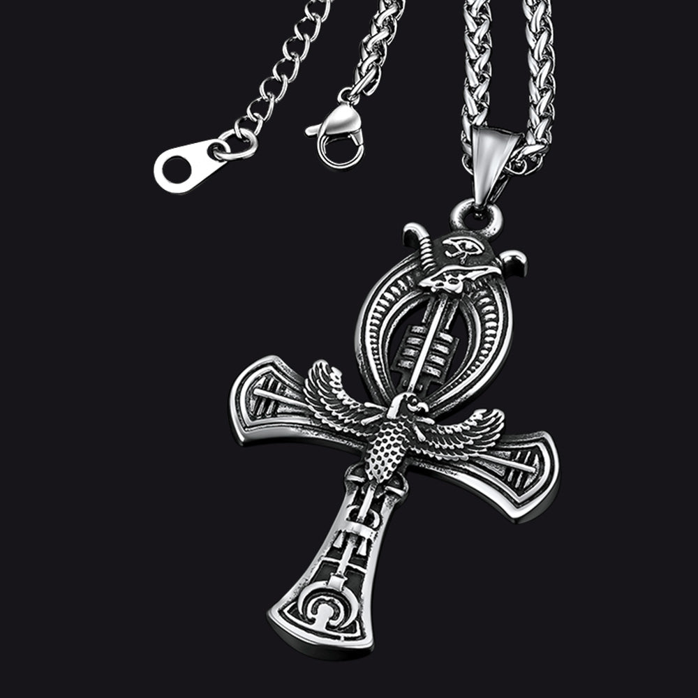 FaithHeart Egyptian Ankh Cross Necklace with Eagle For Men FaithHeart