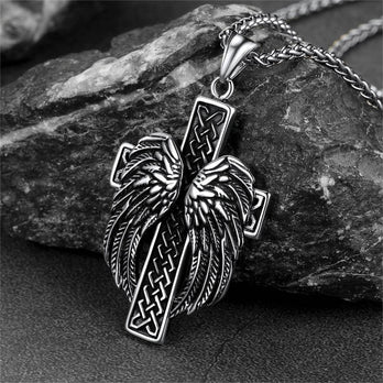 FaithHeart Angel Wing Cross Necklace Pendant for Men FaithHeart