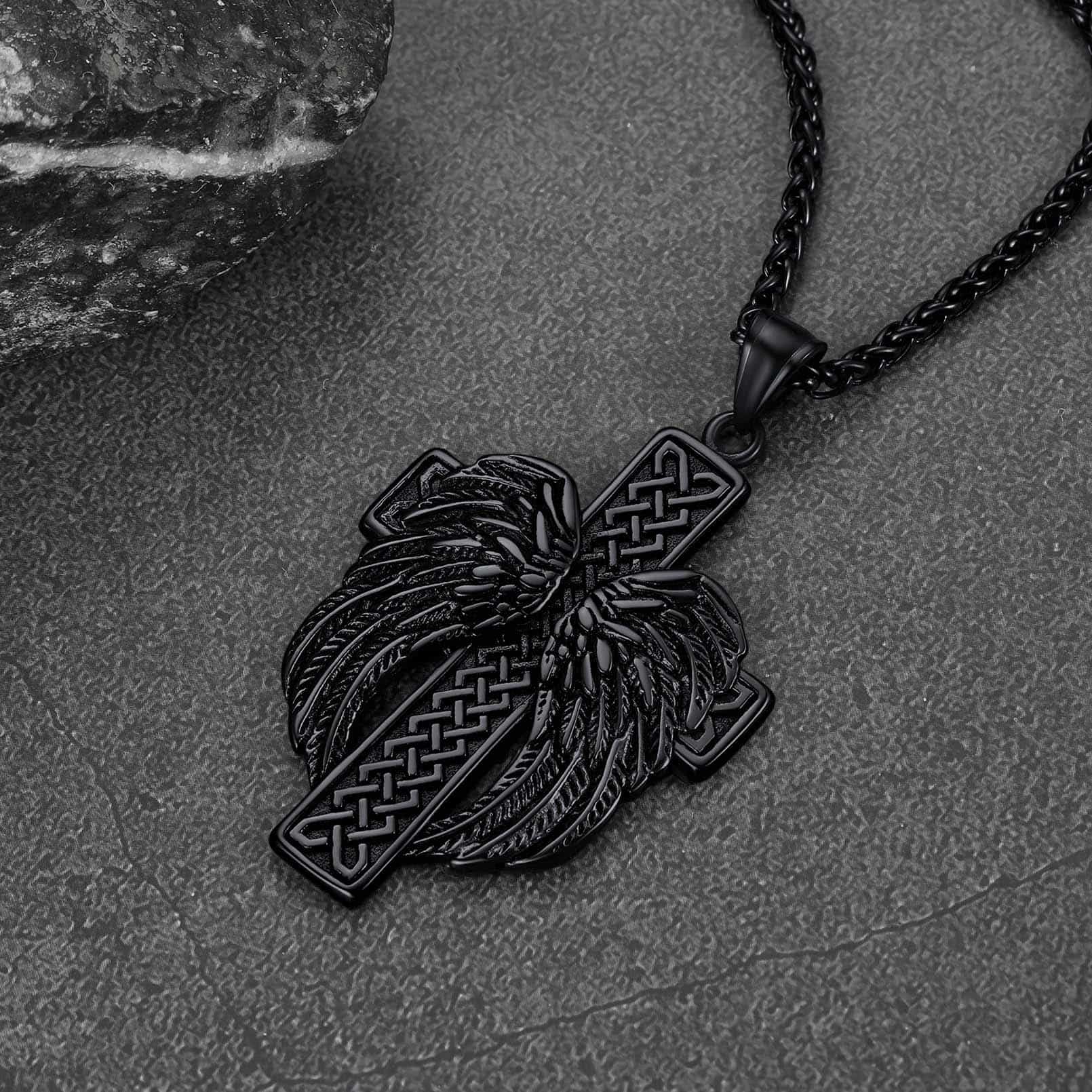 FaithHeart Angel Wing Cross Necklace Pendant for Men FaithHeart