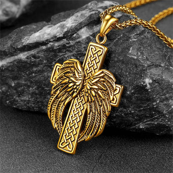 FaithHeart Angel Wing Cross Necklace Pendant for Men FaithHeart