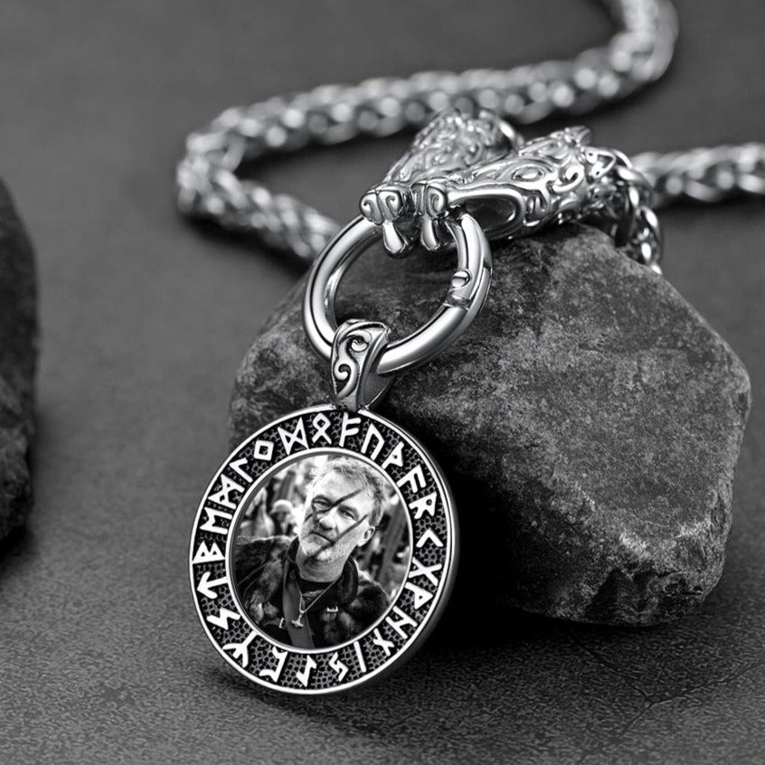 FaithHeart Custom Viking Rune Picture Necklace With Wolf Chain FaithHeart