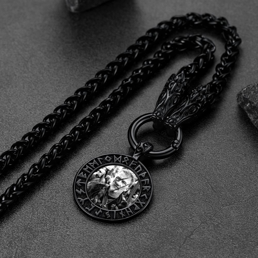 FaithHeart Custom Viking Rune Picture Necklace With Wolf Chain FaithHeart