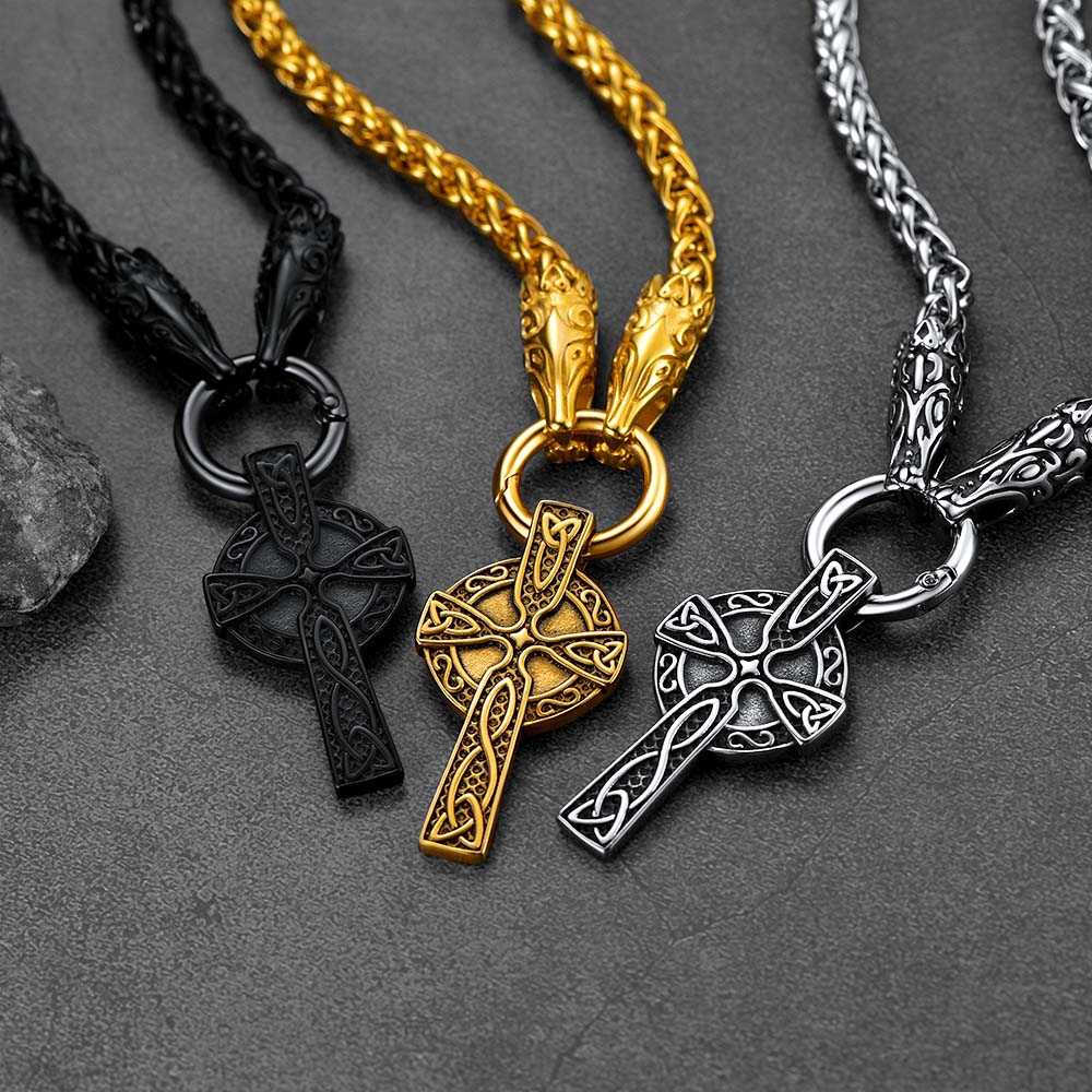 FaithHeart Custom Picture Celtic Cross Necklace with Wolf Chain FaithHeart