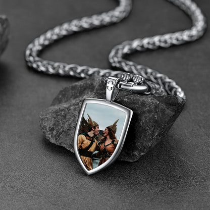 FaithHeart Custom Picture Shield Necklace with Wolf Chain for Men FaithHeart