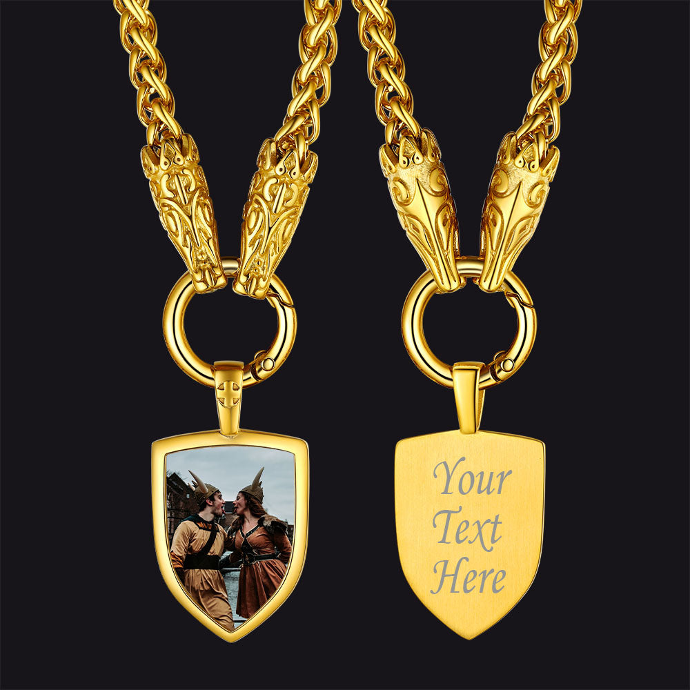 FaithHeart Custom Picture Shield Necklace with Wolf Chain for Men FaithHeart