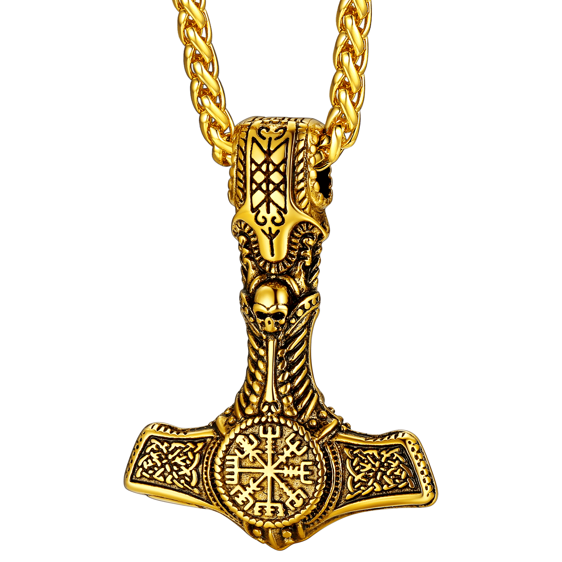 FaithHeart Viking Thors Hammer Necklace With Compass For Men FaithHeart
