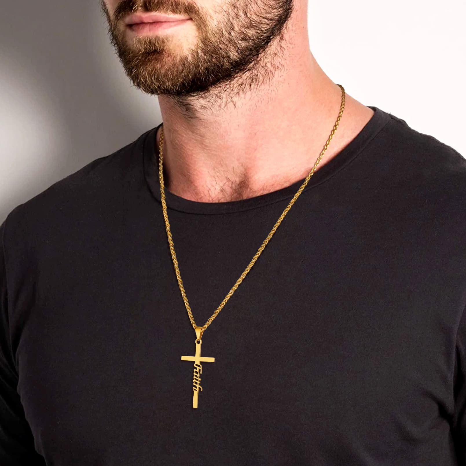 FaithHeart Christian Faith Cross Necklace Pendant for Men FaithHeart