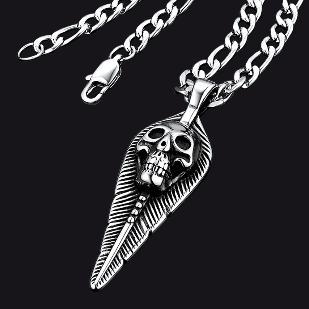 Punk Leaves Skull Pendant Necklace