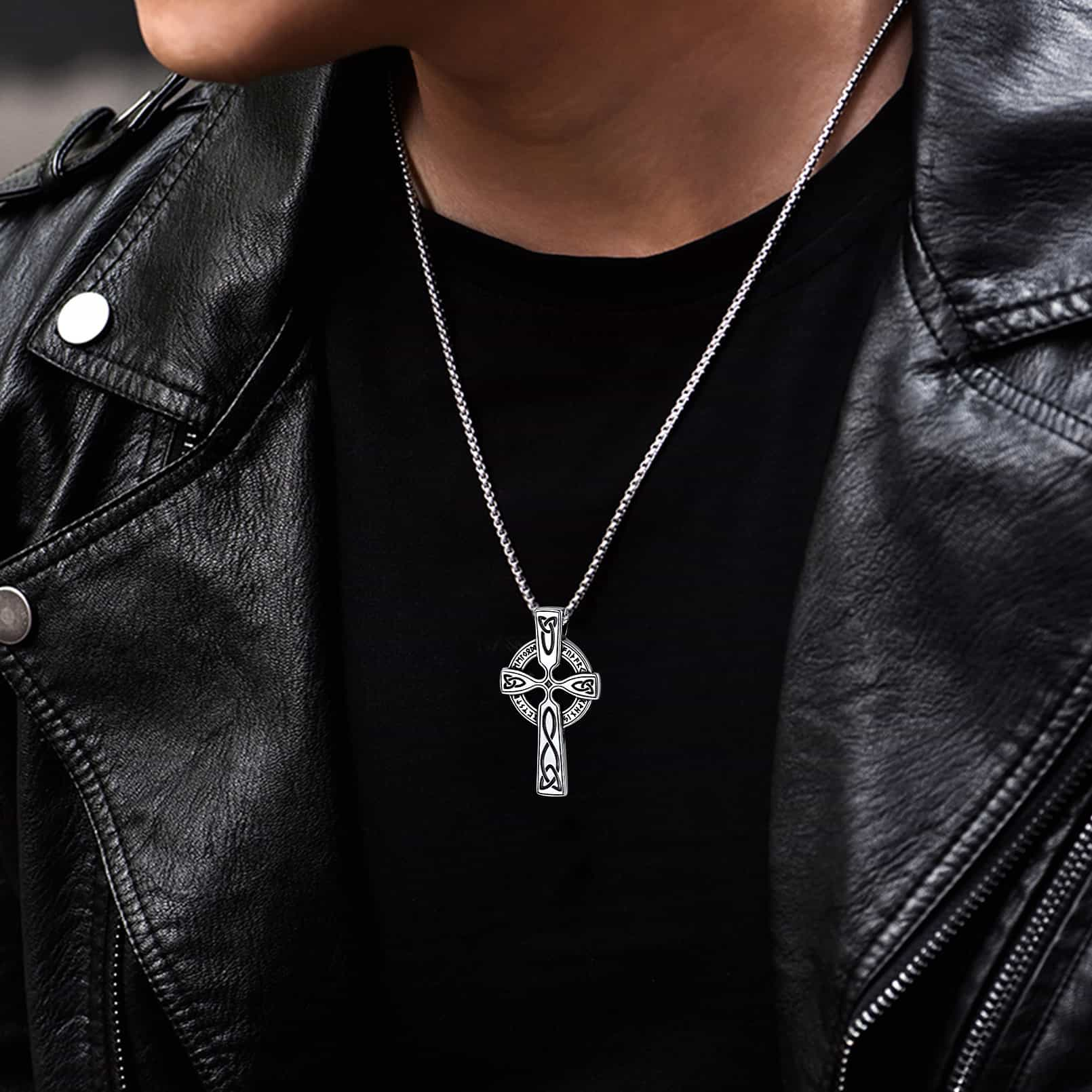 FaithHeart Celtic Knot Cross Necklace with Viking Runes for Men FaithHeart