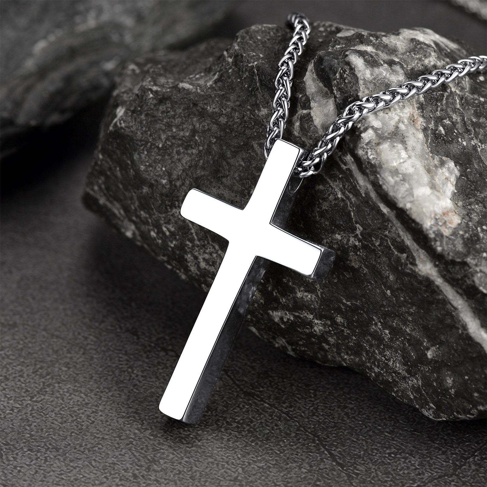 FaithHeart Stainless Steel Plain Cross Pendant Necklace for Men FaithHeart