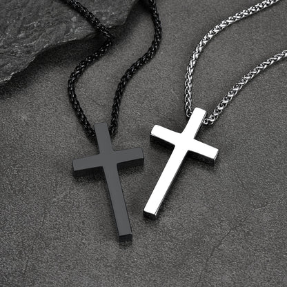 FaithHeart Stainless Steel Plain Cross Pendant Necklace for Men FaithHeart