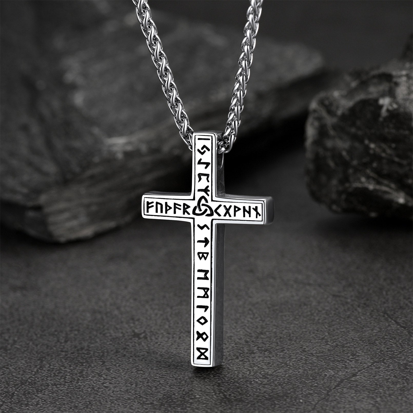 FaithHeart Viking Runes Cross Necklace Pendant for Men FaithHeart